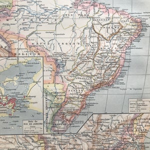1897 Brazil Original Antique Map with inset maps of Central Brazil and Rio de Janeiro - Mounted and Matted - Available Framed