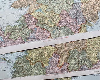 1902 Ireland Set of 3 Large Original Antique Maps with inset maps of Cork, Dublin and Belfast