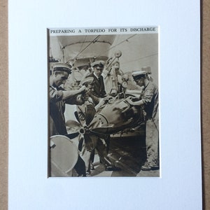 1940s Preparing a Torpedo for its discharge Sepia photo Original Vintage Print - Mounted and Matted - Royal Navy Cadet - Available Framed
