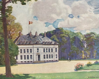 1928 Denmark - Copenhagen, Bernstorf Palace Original Antique Print - Mounted and Matted - Available Framed