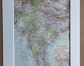 1896 East India Original Antique Map - Available Matted and Framed - Vintage Map