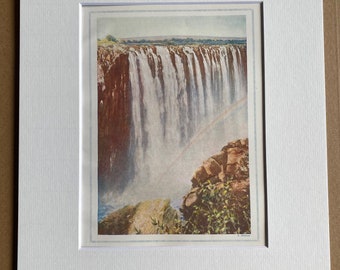 1940s Victoria Falls Original Vintage Print - Zambezi River, Southern Rhodesia - Waterfall - Mounted and Matted - Available Framed