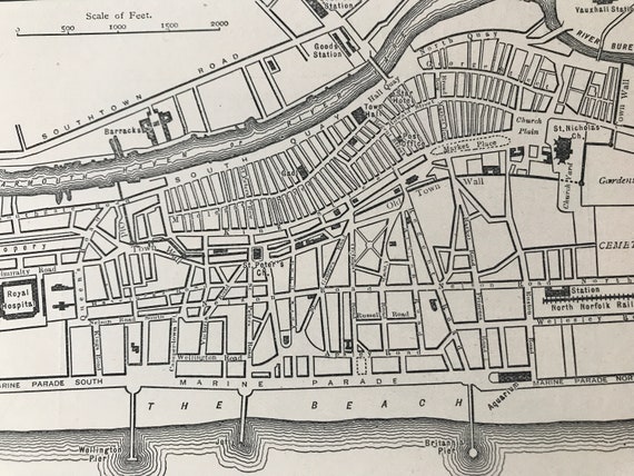 1883 Map of Yarmouth Original Antique Print City Plan Isle | Etsy