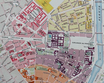 1898 Paris - Septieme Arrondissement Original Antique Map - France - Parisian Decor - City Plan - Mounted and Matted - Available Framed