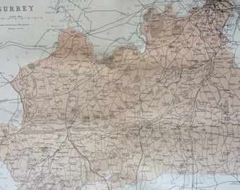 1868 Surrey Original Antique Map - UK County - England County - Wall Decor