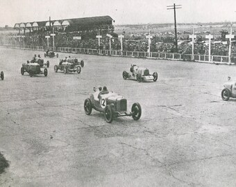 1930 A Race at Brooklands Original Vintage Print - Motor - Automobile - Racing - Race Track - Mounted and Matted - Available Framed