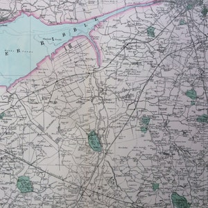 1907 LANCASHIRE Herstellung Viertel große, antike Landkarte, 20,5 x 13,5 Zoll, historische Wanddekoration, George W Bacon Karte