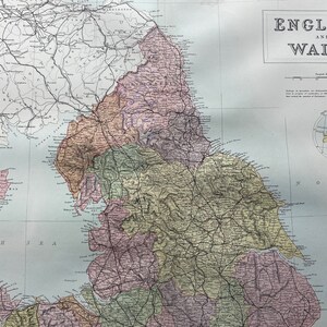 1876 England and Wales (North) Extra Large Original Antique A & C Black Map - English History - Welsh History - Wall Decor - Gift Idea