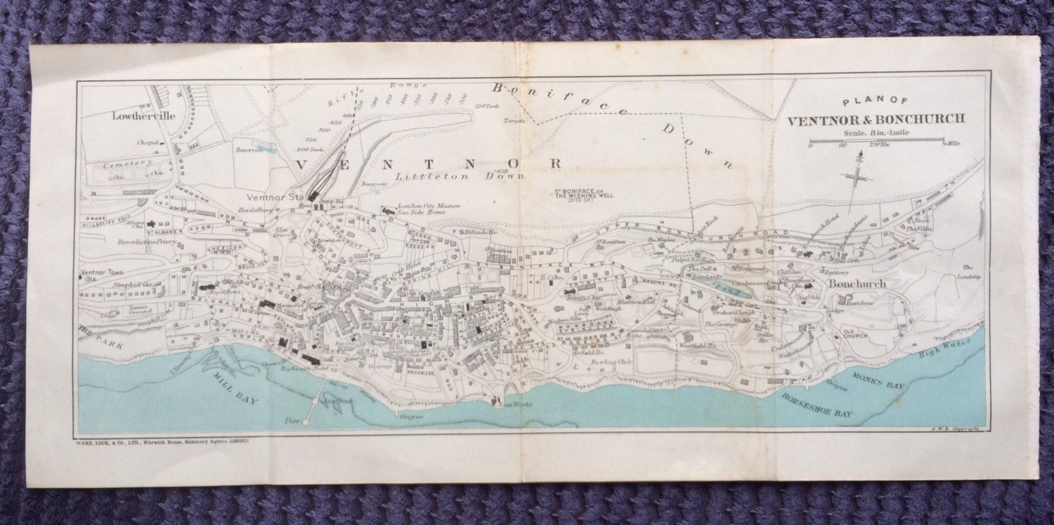 1940s Ventnor & Bonchurch, Isle of Wight original vintage map, street plan