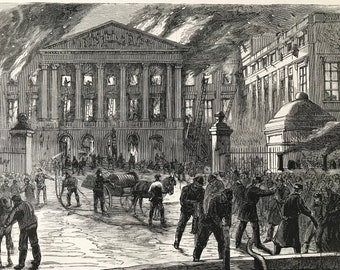 1883 Burning of the House of Representatives in Brussels Original Antique Print - Mounted and Matted - Belgium - Politics - Available Framed