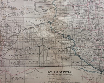1903 South Dakota Original Large Antique Map showing elevation, townships and ranges
