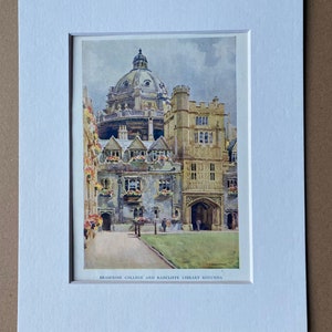 1910 Oxford - Brasenose College and Radcliffe Library Rotunda Original Antique Print - Oxfordshire - Mounted and Matted - Available Framed