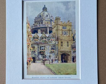 1910 Oxford - Brasenose College and Radcliffe Library Rotunda Original Antique Print - Oxfordshire - Mounted and Matted - Available Framed