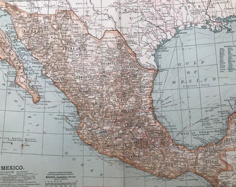 1903 Mexico Original Large Antique Map - Wall Map - Home Decor - Cartography - 11 x 16 Inches - Detailed Map - Geography