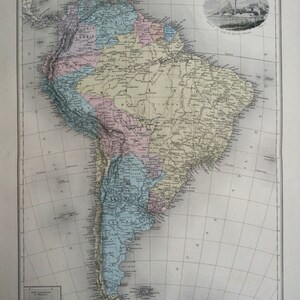 1892 南アメリカ オリジナル アンティーク マップ、Nouvel Atlas Illustre、フランスの地図帳、地理、地図作成、歴史地図