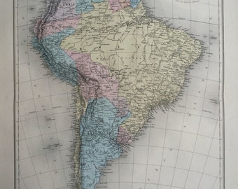 1892 South America Original Antique Map, Nouvel Atlas Illustre, French atlas map, Geography, Cartography, Historical Map
