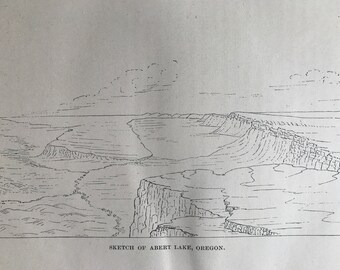 1883 Sketch of Abert Lake, Oregon Original Antique Print - Mounted and Matted - Geology - Available Framed