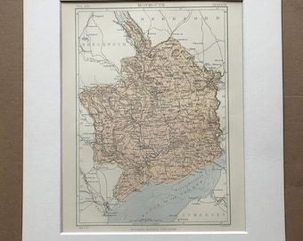 1875 Monmouthshire Original Antique Map - Warwick - UK County - England - Vintage Wall Map - Available Framed