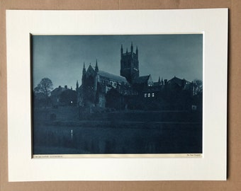 1939 Worcester Cathedral Original Vintage Print - Mounted and Matted - Photograph by Moonlight - Available Framed