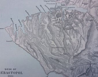 1905 Siege of Sebastopol 1854-5 Original Antique Map - Battle Plan - Military History, 10 x 12 inches - Available Framed - Crimea - Ukraine