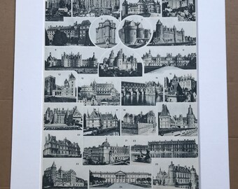 1929 Castles Original Antique Print - Architecture - Mounted and Matted - Available Framed
