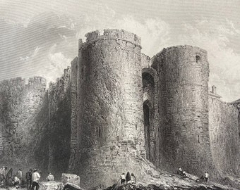 1840 The Castle of Limerick Original Antique Engraving - Landscape Scenery - Ireland - Mounted and Matted - Available Framed