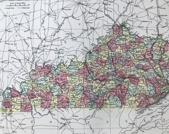 1875 Kentucky Original Antique Map - KY - US State Map - United States - Vintage Wall Map - Available Matted and Framed