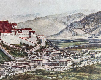 1940s Lhasa, Tibet Original Vintage Print - China - Buddhism - Dalai Lama - Mounted and Matted - Available Framed