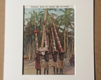 1940s Baining Tribe 'Magical Hats' Original Vintage Print - Mounted and Matted - Gazelle Peninsula, New Britain - Available Framed