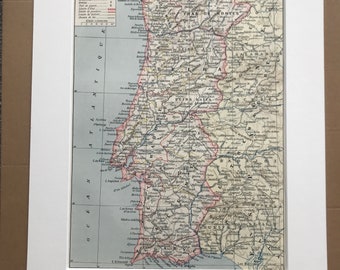 1897 Portugal Original Antique Map - Mounted and Matted - Available Framed
