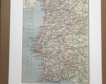 1897 Portugal Original Antique Map - Mounted and Matted - Available Framed