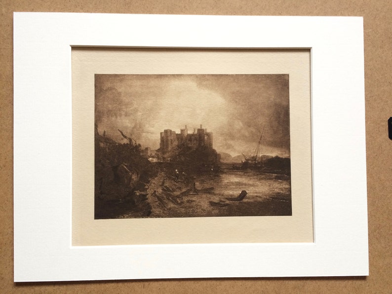 Fine Art Landscape Sepia Wales 1902 Conway Castle by Turner Original Antique Matted Photogravure William Turner