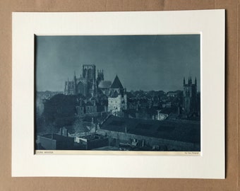 1939 York Minster Original Vintage Print - Mounted and Matted - Photograph by Moonlight - Available Framed