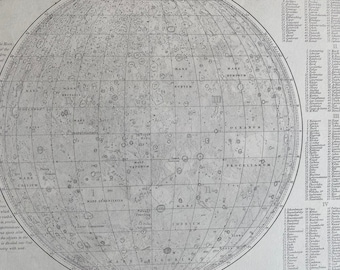 1853 Selenographic Map of the Whole Visible Hemisphere of the Moon Original Antique Print - Astronomy