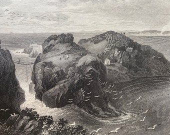 1844 Carrick-a-Rede, Coast of Antrim, Ireland Original Antique Print - Engraving - Mounted and Matted - Available Framed