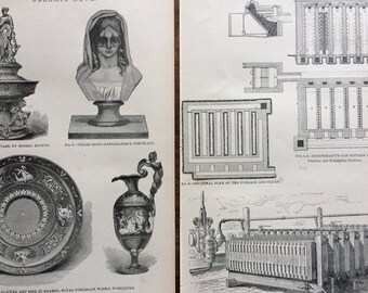 1880 Ceramic Arts Original Antique Steel Engraving Print Set - Encyclopaedia Illustration - Pottery - Ceramic - Fine Art - Wall Decor