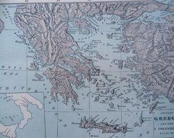 1936 Ancient Greece and her colonies B.C 1200 -145 Original Vintage Map 11.5 x 14.5 inches, Home Decor, Cartography, Geography