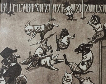 1943 Original Vintage Dog Cartoon - Whimsical Wall Art - Funny Humorous Print - Dog Lover Gift - Puppy illustration - Decorative Art