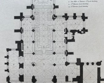 1838 Bristol Cathedral - Floor Plan Original Antique Engraving - Architecture - Mounted and Matted - Available Framed