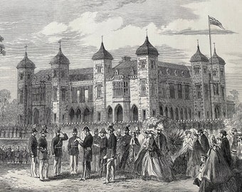 1864 Governor Hampton presenting commissions to the officers of the West Australian Volunteers Original Antique Engraving - Available Framed