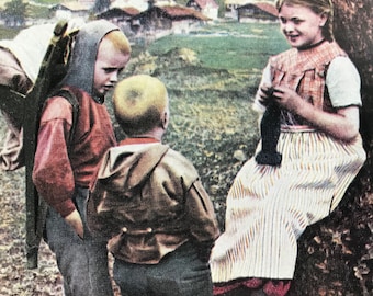 1940s Children of Uri, Switzerland Original Vintage Photo Print - Mounted and Matted - Swiss Culture - Traditional Dress - Available Framed
