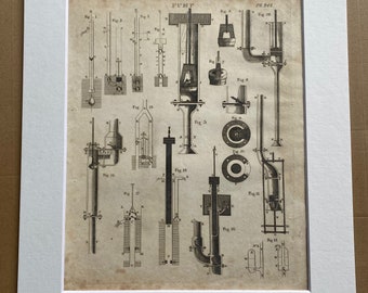 1806 Pump Original Antique Engraving - Engineering - Technology - Encyclopaedia - Mounted and Matted - Available Framed