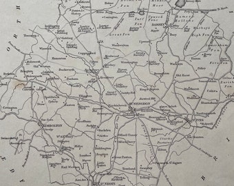 1845 Huntingdonshire Original Antique Engraved Map - UK County Map - Available Framed - England