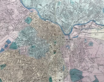 1902 Sheffield Original Antique Map - Large Wall Map - City Plan - England