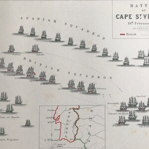1875 Schlacht von Kap St Vincent, 1797 Originale Antike Landkarte - Seegefecht - Marine - Schlachtkarte - Militärgeschichte - Erhältlich gerahmt