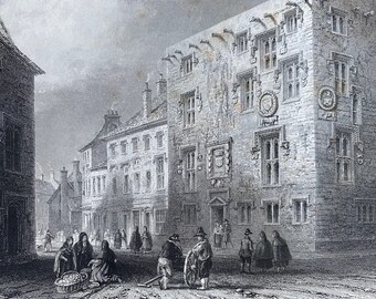 1840 Street in Galway Original Antique Engraving - Ireland - Mounted and Matted - Available Framed