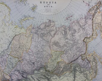 1882 RUSSIA IN ASIA Large Original Antique Map, 15 x 22 inches, Home Decor, Cartography, Geography, Vintage Decor, wall map