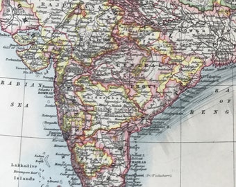 1901 India Original Antique Map - Ceylon, Sri Lanka, Pakistan, Bangladesh, Burma, Myanmar - Mounted and Matted - Available Framed