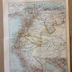 1896 Peru, Ecuador, Colombia and Venezuela Original Antique Map Available Framed Cartography South America Wall Decor image 4
