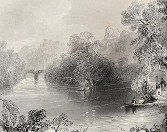 1840 Old Weir Bridge, Killarney Original Antique Engraving - Ireland - Mounted and Matted - Available Framed